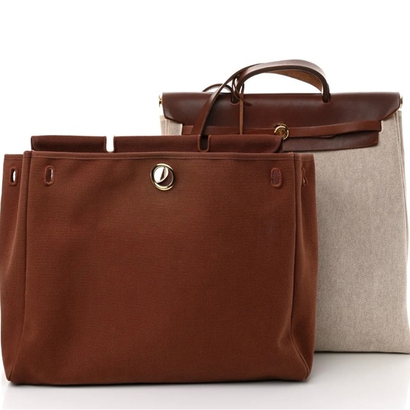 Hermes Toile H and Chocolate with Vache Hunter Calfskin Herbag 39 - Picture 2 of 16